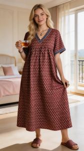 Embroidered Cotton Jaipuri Embroidery Nighty