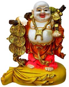 Laughing Buddha Gold Coins Prosperity Statue