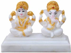 Laxmi Ganesh Marble Finish Pooja Idol