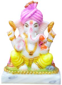 Pink Turban Ganpati Marble Finish Idol