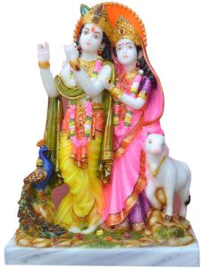 Radha Krishna with Cow &AMP; Peacock Idol Statue
