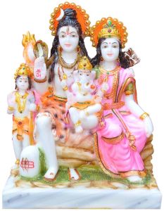 Shiv Parivar Idol with Kartikeya &AMP; Ganesh Marble Finish Statue