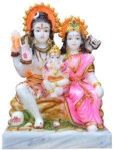 Shiv Parvati Bal Ganesh Marble Look Idol