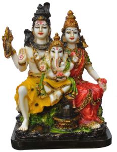 Shiv Parvati Ganesh Sitting Idol Decorative Family Statue