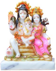 Shiv Parvati Ganesh Sitting Idol Marble Finish