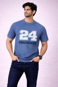 Blue Flat Knit Round Neck T-Shirt