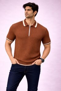 Men Brown Short Sleeve Polo T-Shirt