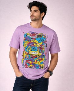 Men Printed Graphic Oversized Cotton Purple T-Shirt