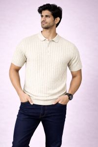 White Flat Knit Polo Collar T-Shirt