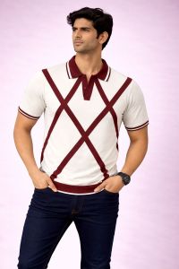 White Maroon Printed Regular Fit Polo T-Shirt