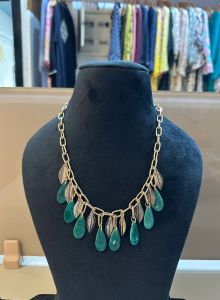 Green Drop Stone Metal Chain Necklace