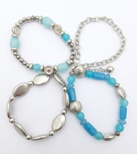 Silver Chain Blue Stretch Beaded Bracelets