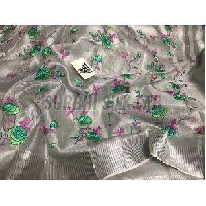 Silver Tissue Linen Saree