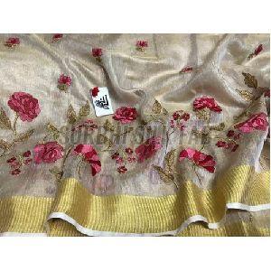 Golden Tissue Linen Saree