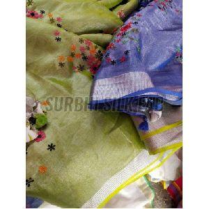 Handwork Tissue Linen Saree