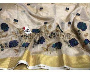 Golden Tissue Linen Saree