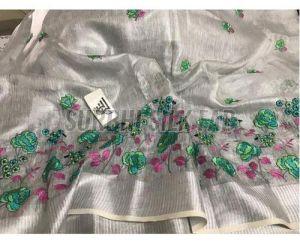 Silver Tissue Linen Saree