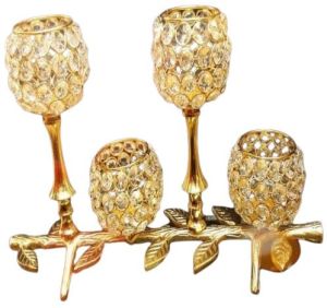 Gloss Round Iron Crystals Candle Holder