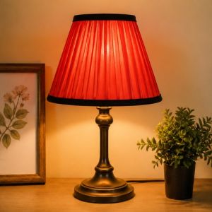 Crimson Elegance Pleated Lampshade