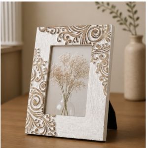 Hand-Carved Floral Wooden Photo Frame
