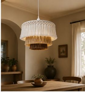 Handcrafted Triple Layer Macrame Pendant Lamp