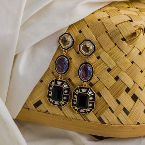 18k Gold Plated Brass Designer Glass Stone Drop Earrings