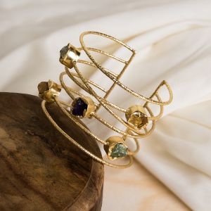 18k Gold Plated Multi Gemstone Linked Statement Bracelet