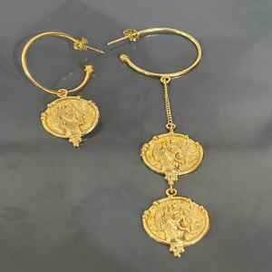 Asymmetrical Gold Coin Hoop Brass Earrings