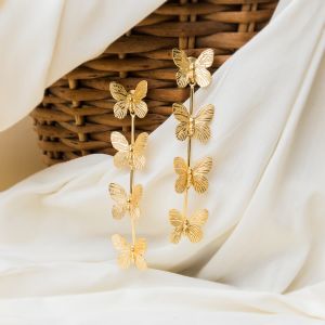 Brass Long Butterfly Earrings