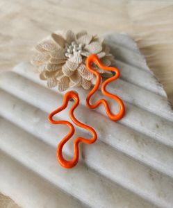 Bright Orange Enamel Dangle Earrings