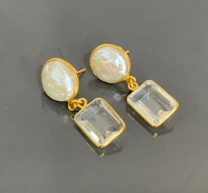 Crystal Glass Stone Baroque Pearl Chandelier Earrings
