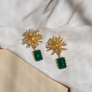 Emerald Glass Cut Stone Star Studs Earring