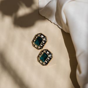 Emerald Green Glass Stone Earrings