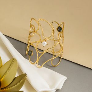 Freshwater Pearl Gold Cuff Bracelet