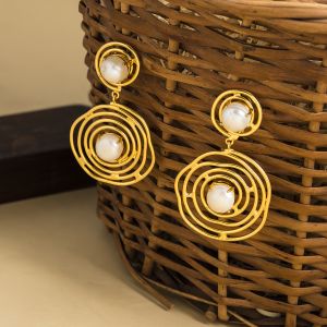 Galaxy Pearl Statement Drop Brass Earrings