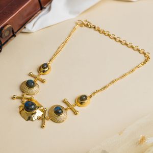 Gold Brass Labradorite Statement Choker Necklace