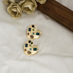 Gold Tone Heart Stud Brass Earrings