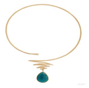 Green Stone Statement Brass Contemporary Earring