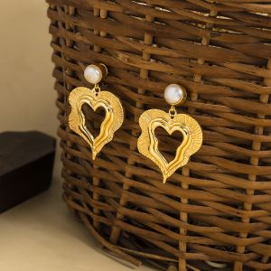 Hammered Gold Heart Dangle Earrings