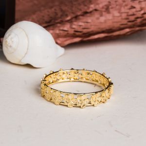Intricate Floral Design 18k Gold Plated Bangle