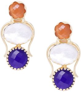 Mother of Pearl Amber Glass Stone Designer Earrings
