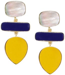 Mother of Pearl Emerald Dyed Stone Geometric Earrings