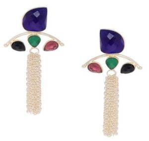 Multi-Gemstone Bezel-Set Gold Drop Earrings