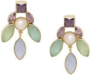 Multicolor Gemstone Pearl Statement Earrings