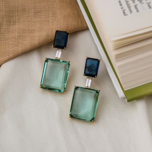Sapphire Glass Geometric Drop Earrings