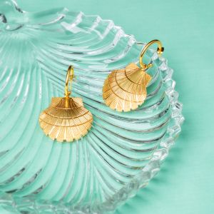 Scallop Shell Gold Hoop Brass Earrings