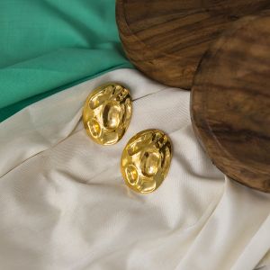 Textured Gold Artisan Brass Statement Stud Earrings