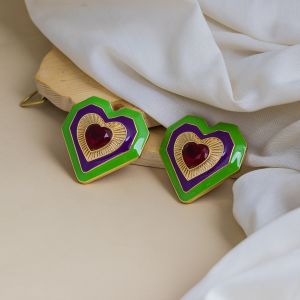 Vibrant Color Enamel Heart Statement Stud Earrings