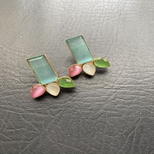 Vibrant Multi-Color Glass Stone Cluster Drop Earrings
