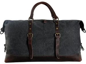 Black and Brown Canvas Leather Duffle Bag